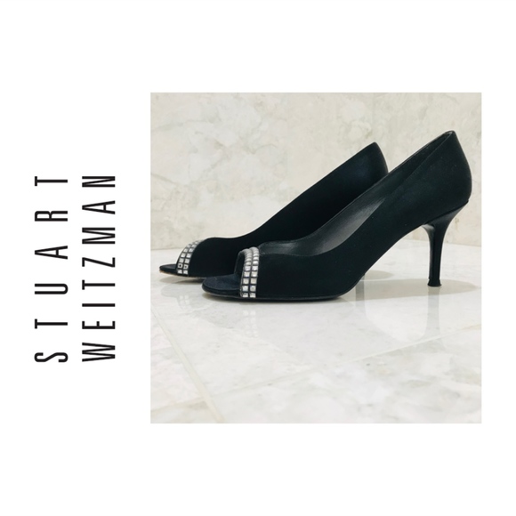 Stuart Weitzman Shoes - STUART WEITZMAN Pumps {7M} Open-Toe Black Crystals